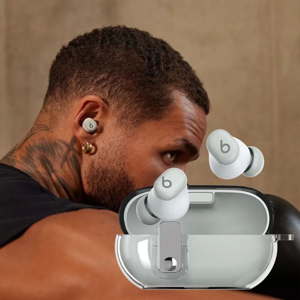 INF TPU Schutzhülle kompatibel mit Beats Solo Buds - Transparente Softshell mit galvanisierter Taste Transparentes Weiß