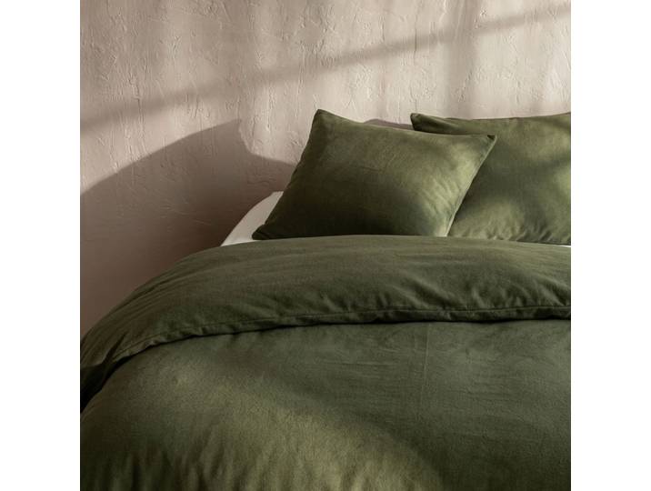 Parure de lit 140x200 flanelle kaki Terre de Nuit