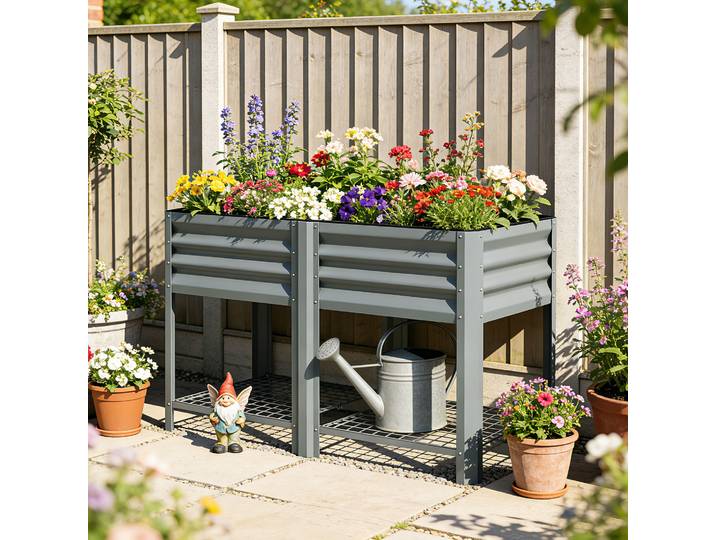 Outsunny Bac Surélevé 150L Acier Galvanisé Jardin Extérieur