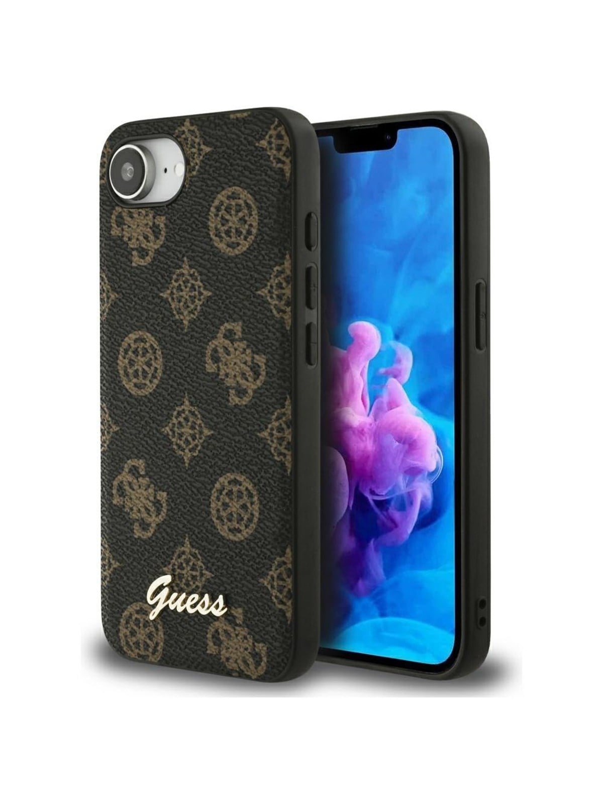 GUESS Peony Script Logo MagSafe iPhone 16e Case Black