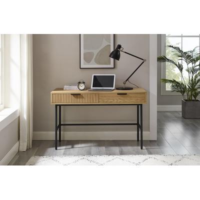 Schreibtisch SALESFEVER "Visby Design-Schreibtisch für effizientes Arbeiten", beige (natur, schwarz, schwarz, natur), B:120cm H:75cm T:60cm, MDF, Eiche Echtholzfurnier, Metall (Eisen), Tische, Schreibtisch, Eiche Echtholzfurnier