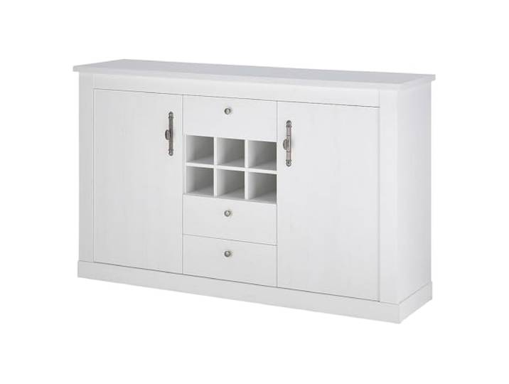 Lomadox Wohnzimmer Esszimmer Sideboard Kommode mit 166 cm Breite in Pinie weiß, 2 Türen, 3 Schubladen, Flascheneinteilung - Landhaus-Stil
