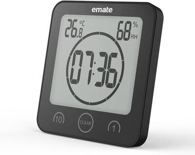 Daily Discovery Digital Bathroom Wall Clock Temperature Humidity Display Shower Timer black