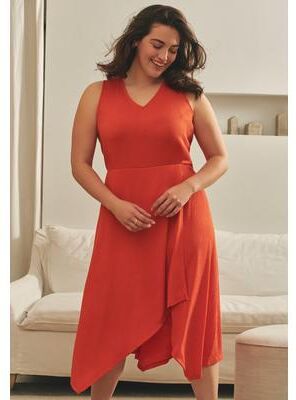 Plus Size Women's Knit Gauze Cascade Dress by Avenue in Burnt Orange (Size 20)