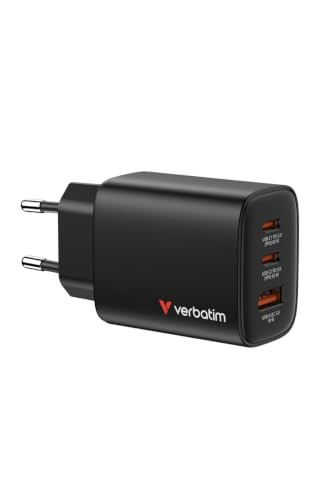 Verbatim Essentials GaN Charger 65W, 3-poorts USB-C en USB-A snellader, zwart