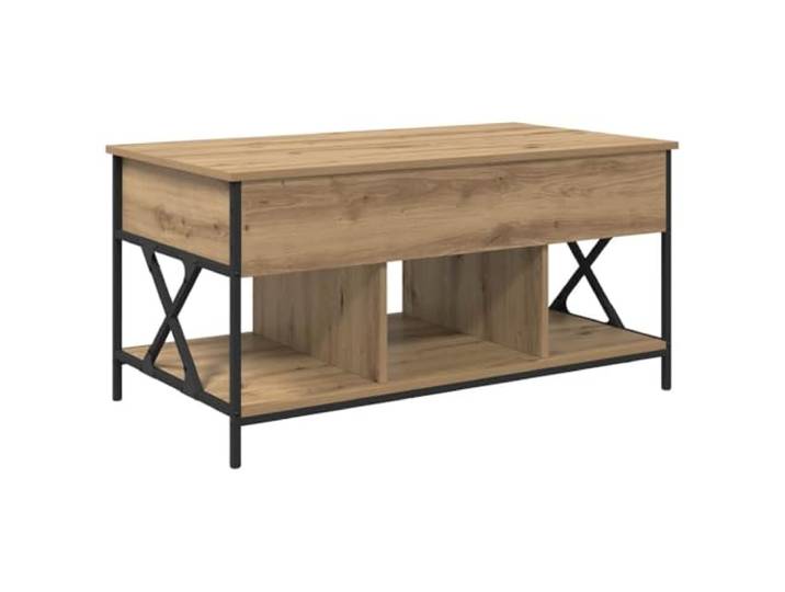 KUTYWEXFM Couchtisch Artisan-Eiche 100x55x49,5 cm Holzwerkstoff Metall Stilvoller Wohnzimmertisch in Eichen-Optik mit 4 offenen Fächern für Zeitungen und Snacks, tragfähig bis 75 kg.