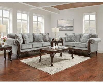 Roundhill Furniture Hernen Carved Wood Frame 5-Piece Living Room Set