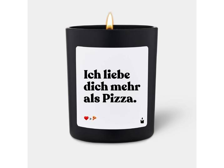 Duftkerze Schwarz Woody Ich liebe dich mehr als Pizza.
