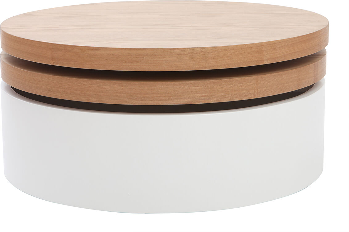 Miliboo Couchtisch mit drehbaren Tischplatten und Staufläche Weiß und Holz ICON