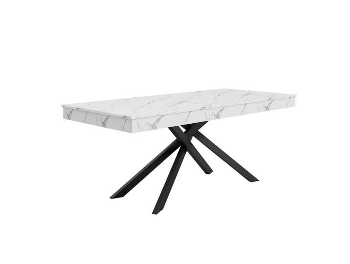 Redom Esstisch-Ausziehbar, Mdf, 140–180/80/76 cm, für 6–8 Personen, Kreuzgestell, Weiß, 80x76x180 cm, Esszimmer, Esstische