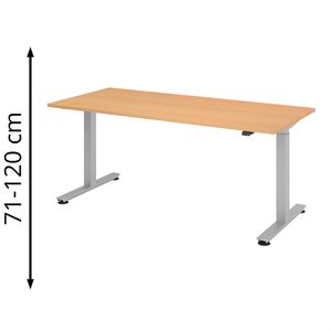 Hammerbacher Schreibtisch XMST 19, buche / silber, elektrisch höhenverstellbar, 180 x 71-120 x 80 cm