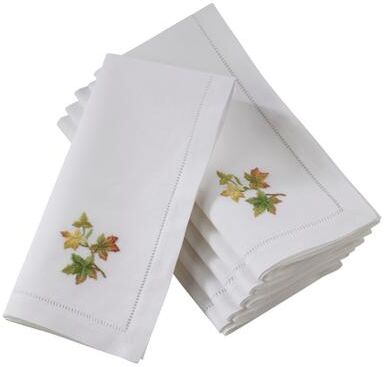 Saro Lifestyle Hemstitch Table Napkins With Embroidered Fall Leaf Design (Set of 6)
