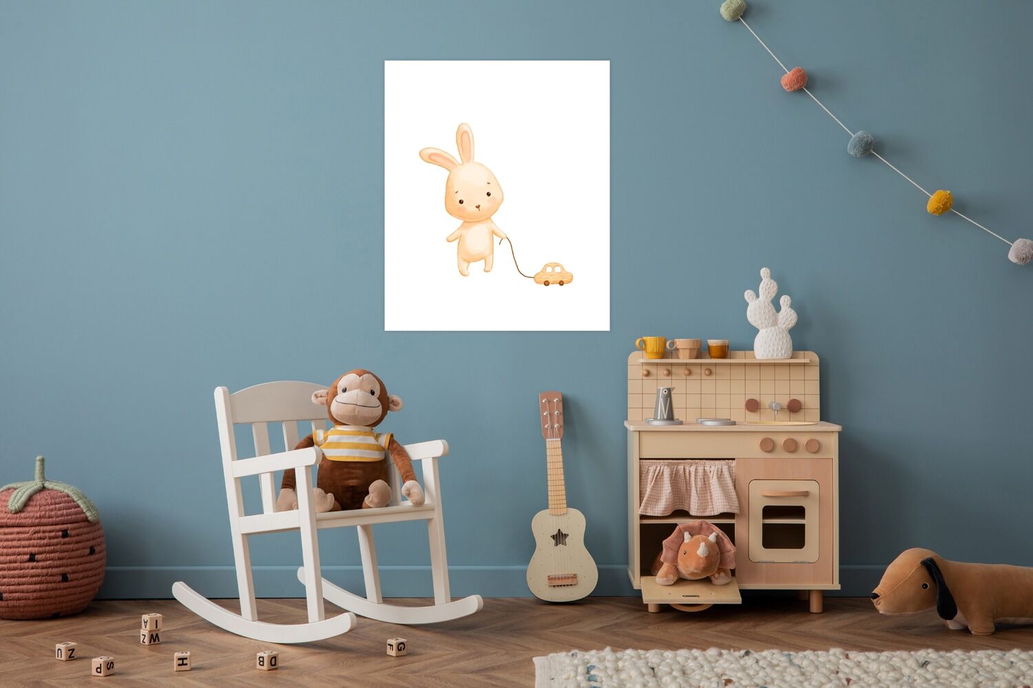 Bild mit Rahmen LÜTTENHÜTT "oder Poster, Hase mit Spielzeugauto", bunt (farbe bild(er): bunt), B:50cm H:70cm T:0,2cm, Papier, Bilder, Bild mit Rahmen, HD Premium Druck farbe bild(er): bunt B/H/T: 50cm x 70cm x 0,2cm, Fantasy Tiere Hochformat, 1 Stk.