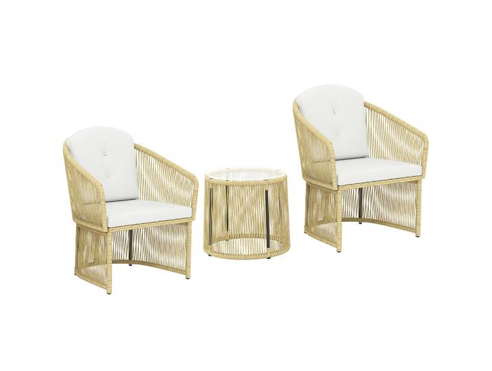 Outsunny Rattan-Bistro-Set PE-Rattan Cremeweiß, Kunststoff, 3-teilig, Füllung: Polyester,Polyester,Polyester, rund, rund, Gartenmöbel, Gartengarnituren, Gartenmöbel-Sets