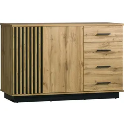 KOMMODE Lamelo mit 2 Türen und 4 Schubladen, Lamellenfront, 140 cm, Eiche Wotan