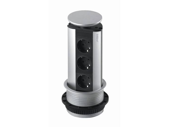 Einbausteckdose Evoline Port Edelstahl Silberfarben 3-Fach