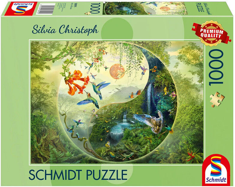 Puzzle 1000 pcs Yin et Yang dans la forêt des colibris, Silvia Christoph - Schmidt