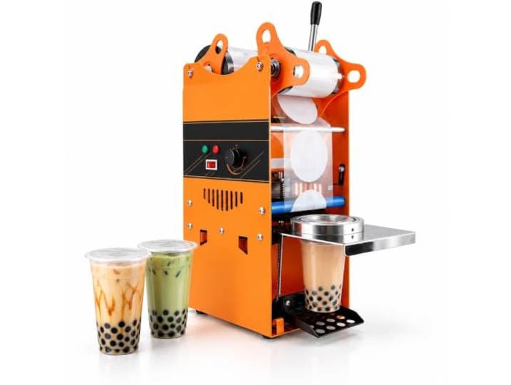 Kommerzieller Becherverschließer, Elektrisch, 300 Tassen/h Verschließmaschine For Plastik- Und Pappbecher, For Boba-Tee-, Kaffee- Und Smoothie-Läden(Orange)