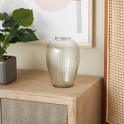 ARCILLA ELEMENTAL Clear Glass Ribbed Fluted Decorative Vase