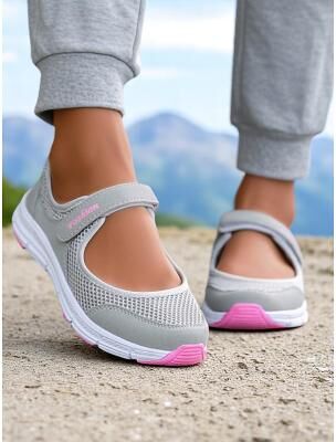 LightInthebox Women's Breathable Mesh Walking Shoes with Magic Tape Strap – Lightweight Athletic Flats, Great for Outdoor Fitness, Travel Hikes, Casual Errands Active Lifestyles