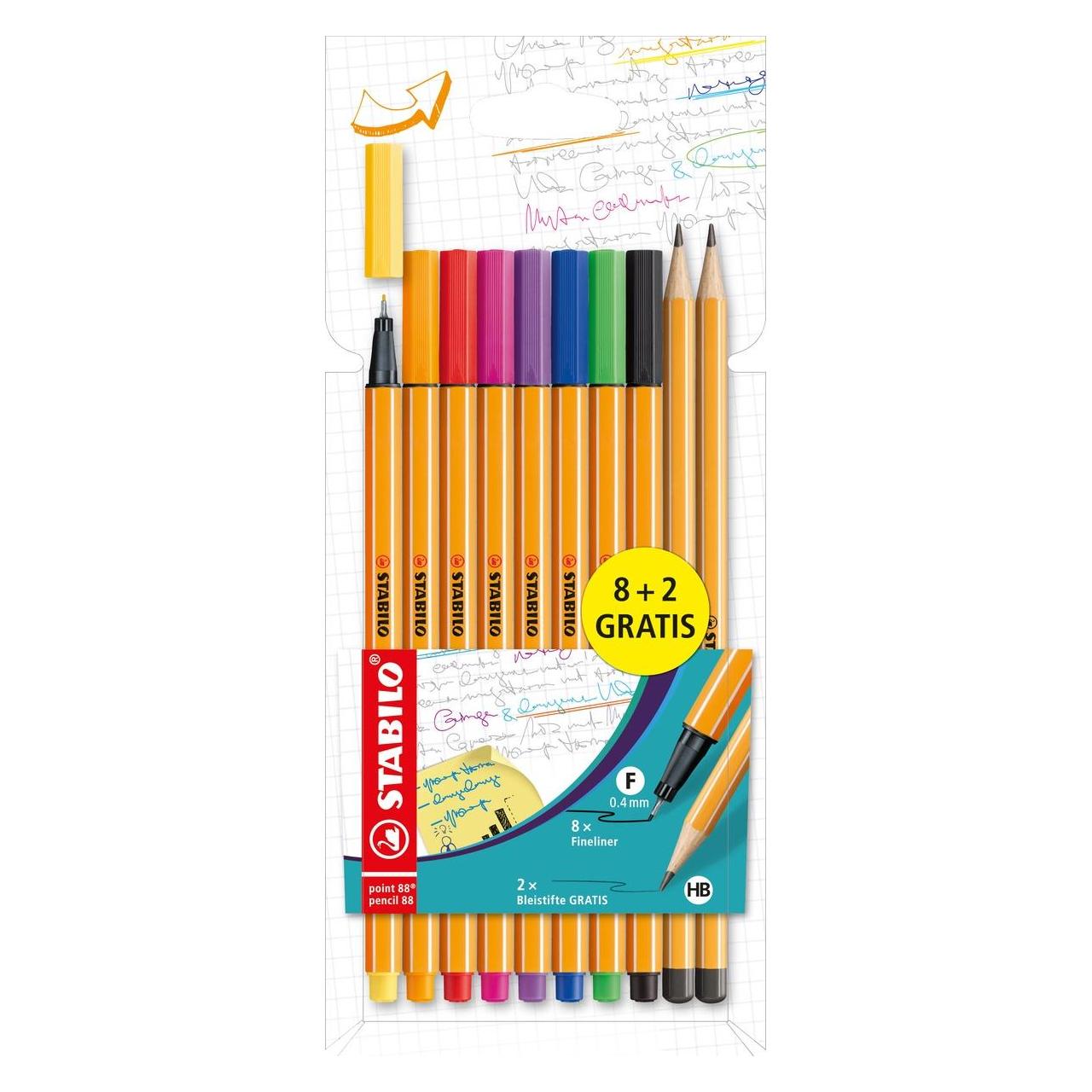 Magni STABILO Fineliner Promo point 88 mit Bleistifte 8 + 2 Stück (10x) (58130598)