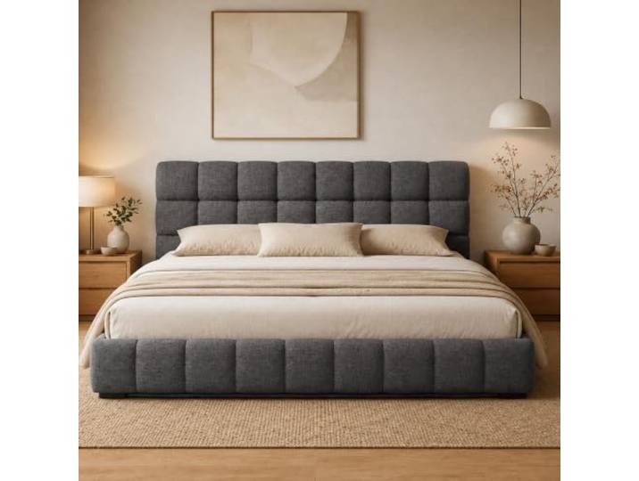 DULRLLY Bubble Bett 140x200, Polsterbett 140x200 mit Lattenrost, Jugendbett Bettgestell mit Gepolstertes Kopfteil für Schlafzimmer und Gästezimmer, ohne Matratze, Leinenstoff