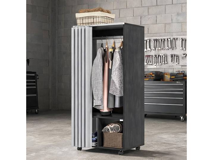 Armoire de rangement mobile avec rideau panneaux de particules montés sur - Noir Panneau de particules 60 x 40 x 128 cm
