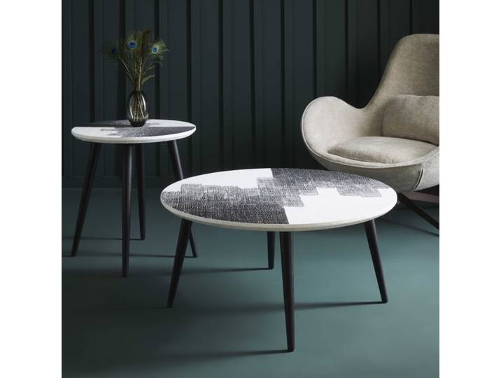 Table basse avec plateau à peinture abstraite argent - l80 cm