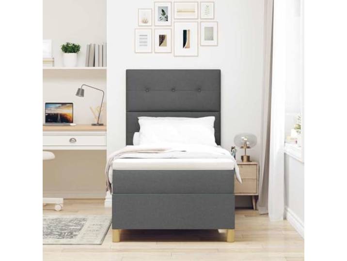 KTHLBRH Boxspringbett dunkelgrau 80 x 200 cm Stoff Verstellbares Kopfteil, ergonomisches Design, mittlere Kompaktheit, moderner Stil