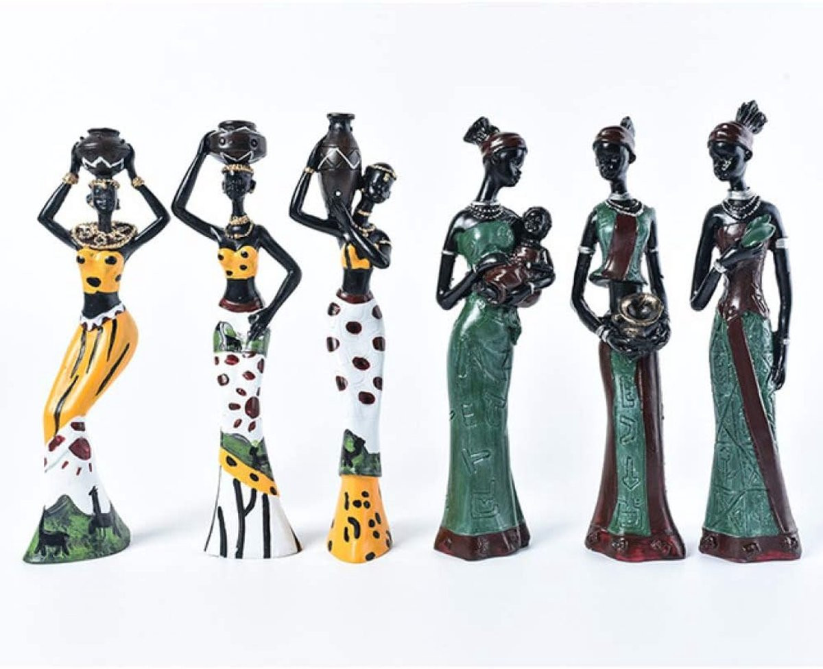 Set van 6 handgemaakte exotische beeldjes van hars in multicolor voor interieurdecoratie
