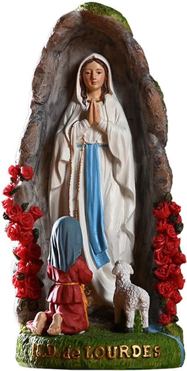 Maagd Maria Standbeeld - Handgeschilderd Religieus Beeld voor Huisdecoratie - Hoogte: 27 cm - Multicolor