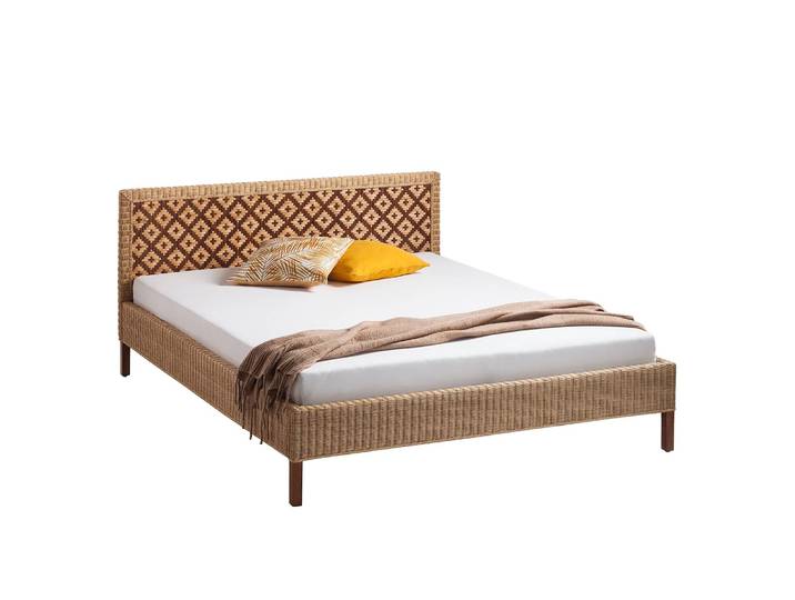 Bett Lanipa 160 x 200cm Kopfteil & Rahmen: Rattan, lackiert Gestell: Massivholz Mango, lackiert Braun/Beige Mango