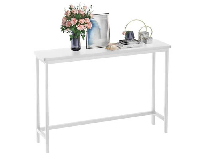 Console meuble en bambou 100x24x75 cm - table d'appoint blanche pour entrée et couloir 75 cm de haut
