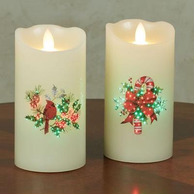 Kurt S. Adler, Inc. Candy Cane Holiday Fiber Optic Candle Ivory , Ivory