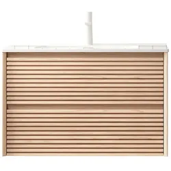 STILVORA Wandmontierter Badezimmer-Waschtisch aus Sperrholz Natur/Weiß, 81 cm, 2 Schubladen