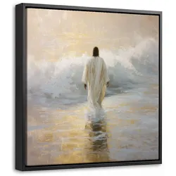LEINWAND Bilder mit Rahmen - Gemälde - Welle - Jesus - Abstrakt - 20x20