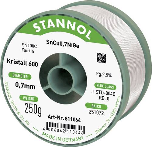 Stannol Lötdraht Kristall 600 Lötzinn, bleifrei bleifrei, Spule REL0 250g 0.7mm