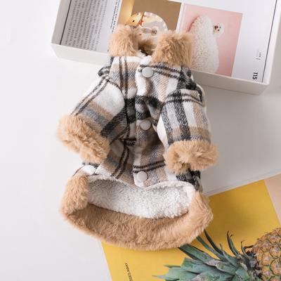 Multisell Products Hub Essential Fur Collar Cotton Pet Outfits Frenchie Gear, Stylish Winter Pet Jacket Clothes Grid, Durable Warm Small Dogs brown m
