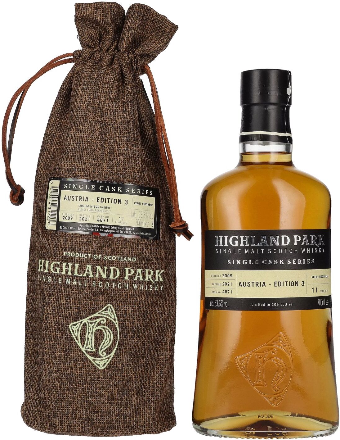Highland Park 11 Years Old AUSTRIA - EDITION 3 2009 63,6% Vol. 0,7l im Leinensackerl