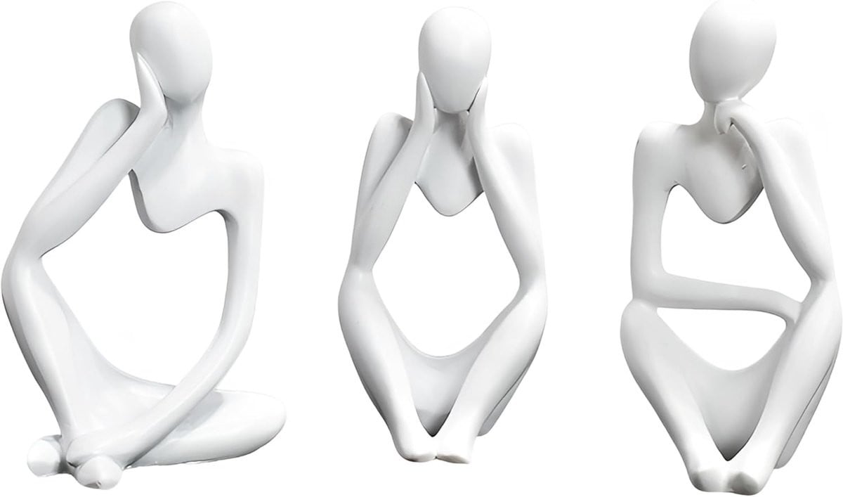 Hars Denker Beeldje - Abstracte Witte Sculptuur voor Woonkamer Decoratie
