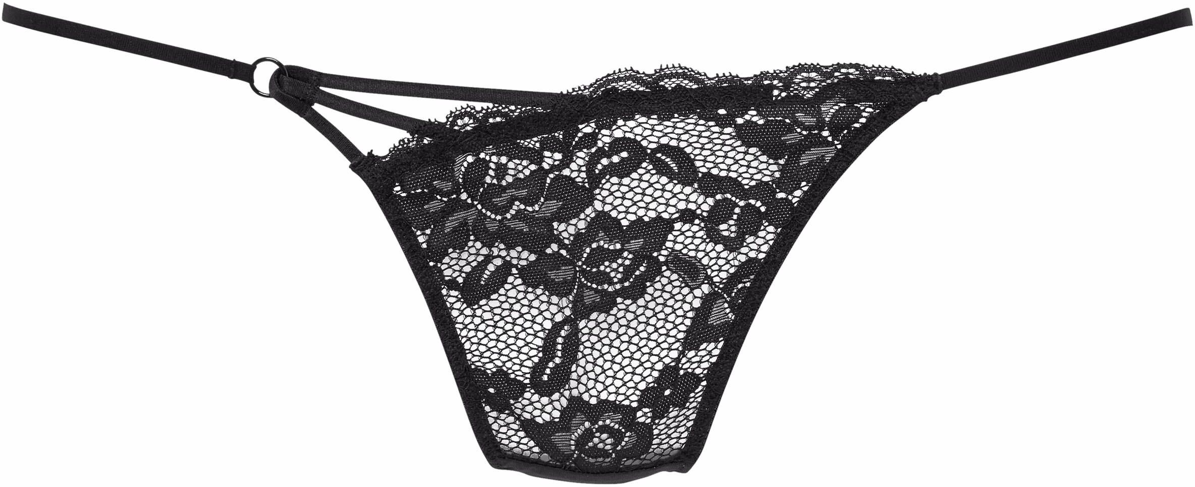 String LASCANA, Damen, Gr. 36/38, schwarz, Obermaterial: 88% Polyamid, 12% Elasthan, Unterhosen String, aus leicht transparenter Spitze