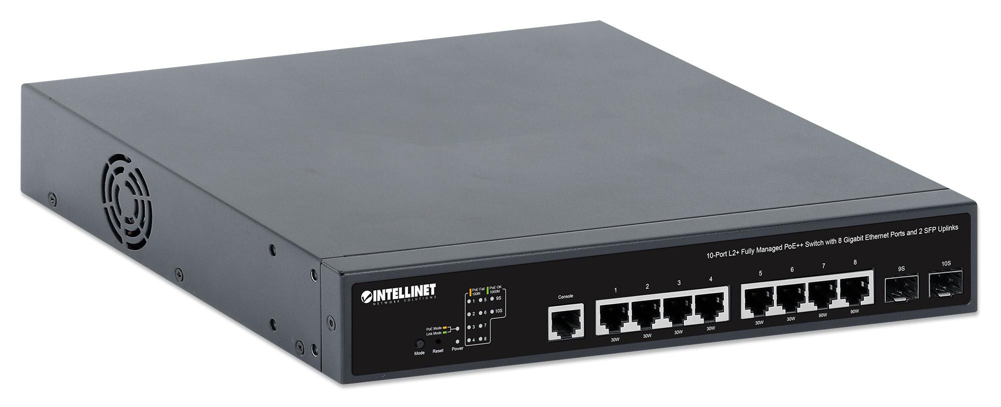 Intellinet 10-Port L2+ Fully Managed PoE++ Switch mit 8 Gigabit Ethernet-Ports und 2 SFP-Uplinks 562003