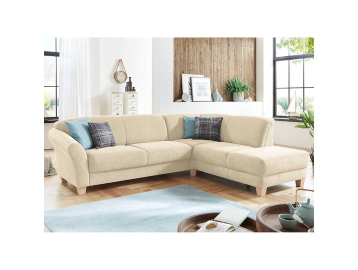 Ecksofa Webstoff Beige/Creme Webstoff 257 x 84 x 212cm Ottomane davorstehend rechts Keine Funktion Natur