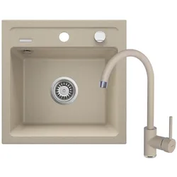 Spülbecken, Granitspüle mit 1-Becken-Armatur (Einbauspüle mit Abtropffläche)