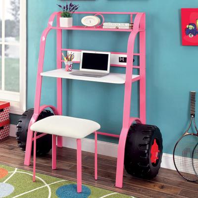 Furniture of America Feln Contemporary Pink Metal 2-piece Racing Writing Desk Set with USB Ports