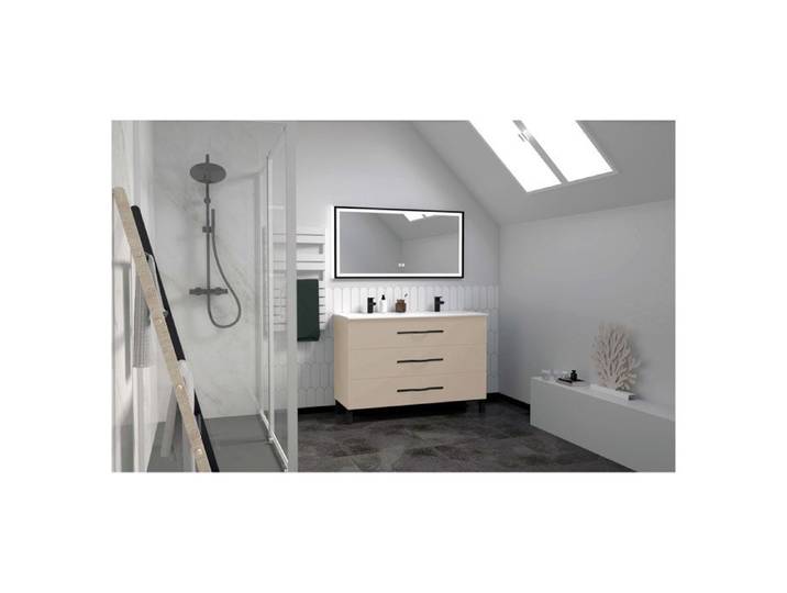 ONDEE ZEN Meuble à poser MONACO - Dim 120cm - Satin - Mir SELENA - Poignées noires