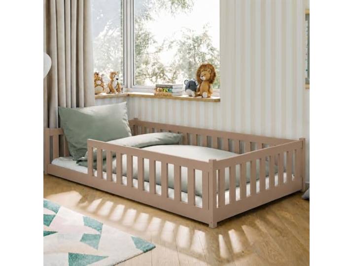 Kids Collective Bodenbett 120x200 cm, Milchschokolade, Rausfallschutz Montessori-Design, Lattenrost inklusive, Matratze optional, für Kinder und Jugendliche