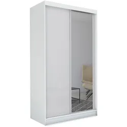KLEIDERSCHRANK mit Spiegel-Schiebetüren und Aluminium-Leisten - PARTI - 120 cm Weiß