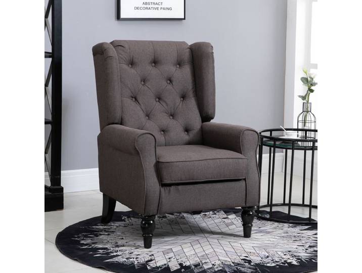 Fauteuil bergère - Vintage - Flanelle effet neige - Capitonnage losanges - Pieds en eucalyptus