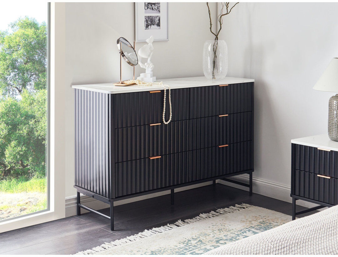 Metro Demetrica Iron 6 -Drawer Accent Chest Black 80cm H X 120cm W X 40cm D